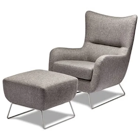 Contemporary Wing Back Chair and Ottoman Set